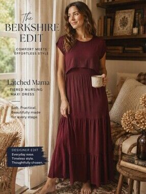 Latched Mama Maternity Nursing Maxi Dress Maroon Size Medium
